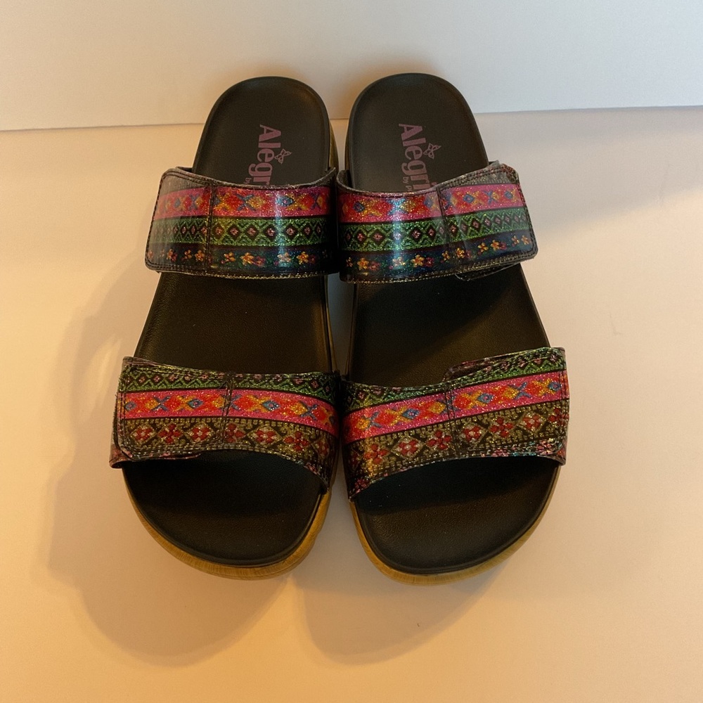 Algeria Lena Pow Wow Glitter Tribal Two Band Slide Platform Sandals Size 9 or 40 - Picture 6 of 10